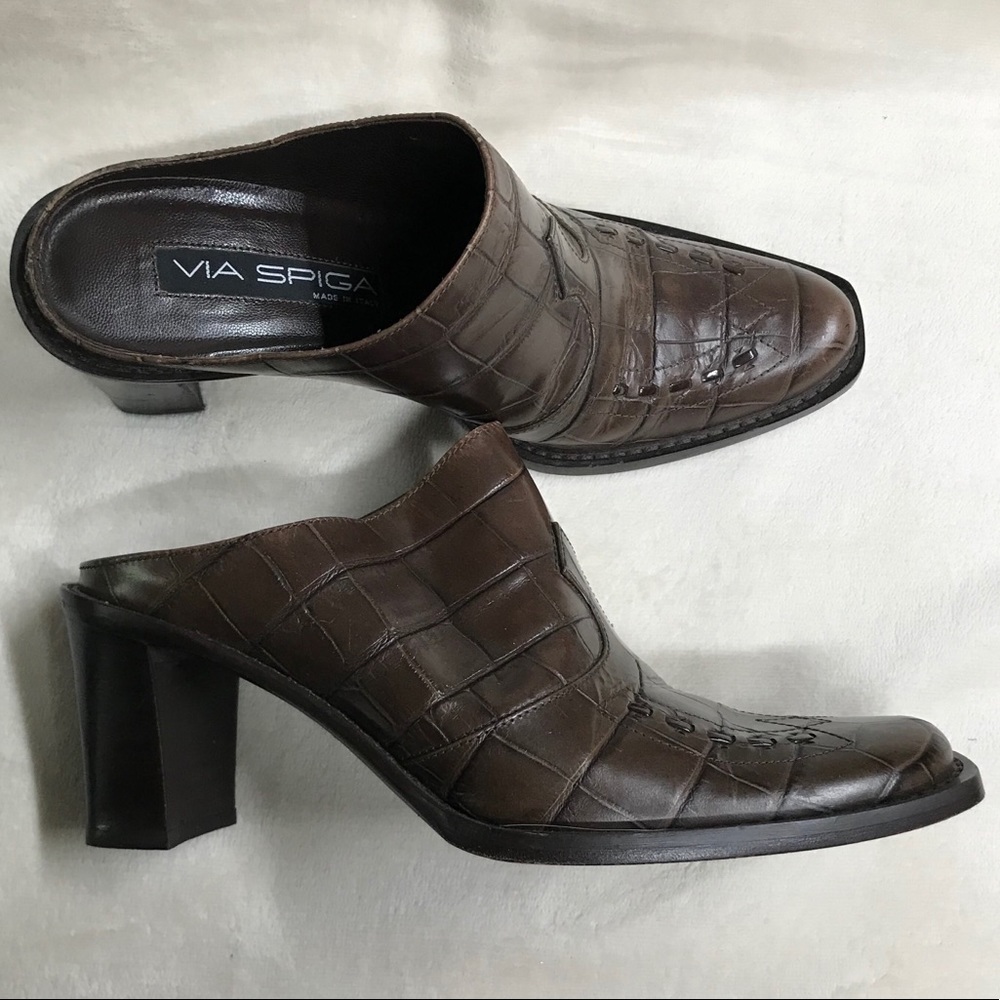 Via Spiga Vintage Italian Leather Slide On Mules